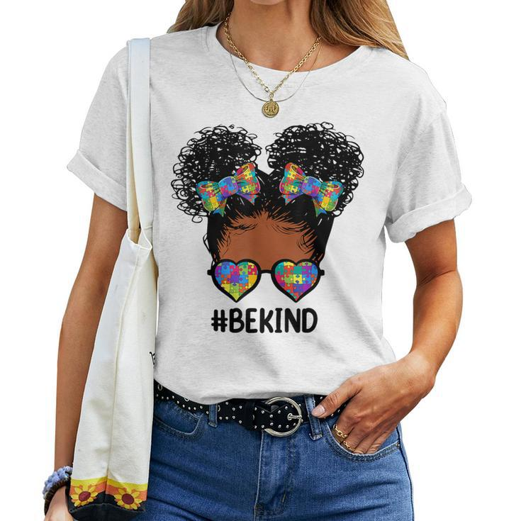 Be Kind Messy Bun Autism Awareness For Black Girls Women T-shirt