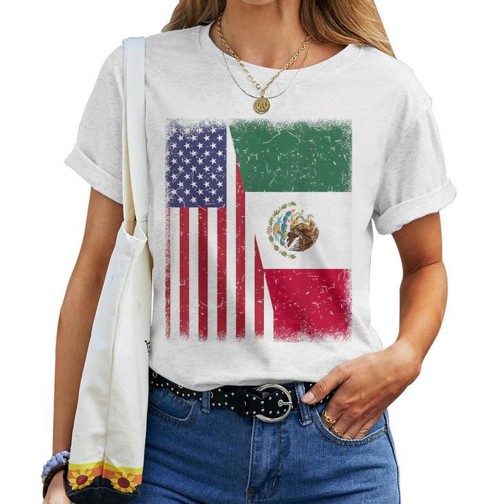 Mexico Independence Day Half Mexican American Flag Women Women T-shirt