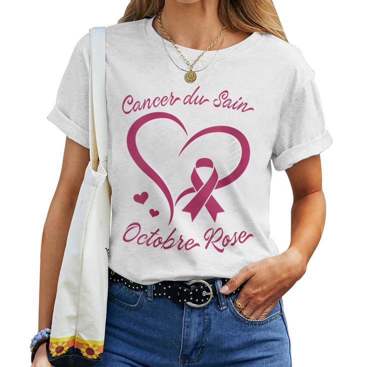 T-shirt Octobre Rose Femme - Col Rond Manches Courtes - Motif Ruban Cœur Rose - Tailles S à XXXL - Cadeau Sensibilisation Cancer Du Sein