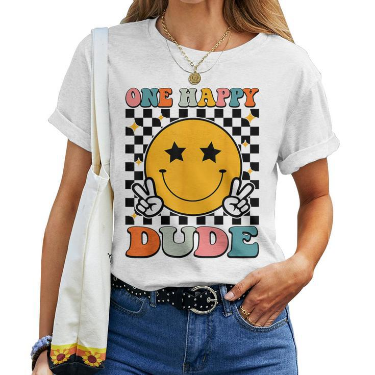 One Happy Dude Retro Groovy 1St Birthday Family Matching Women T-shirt