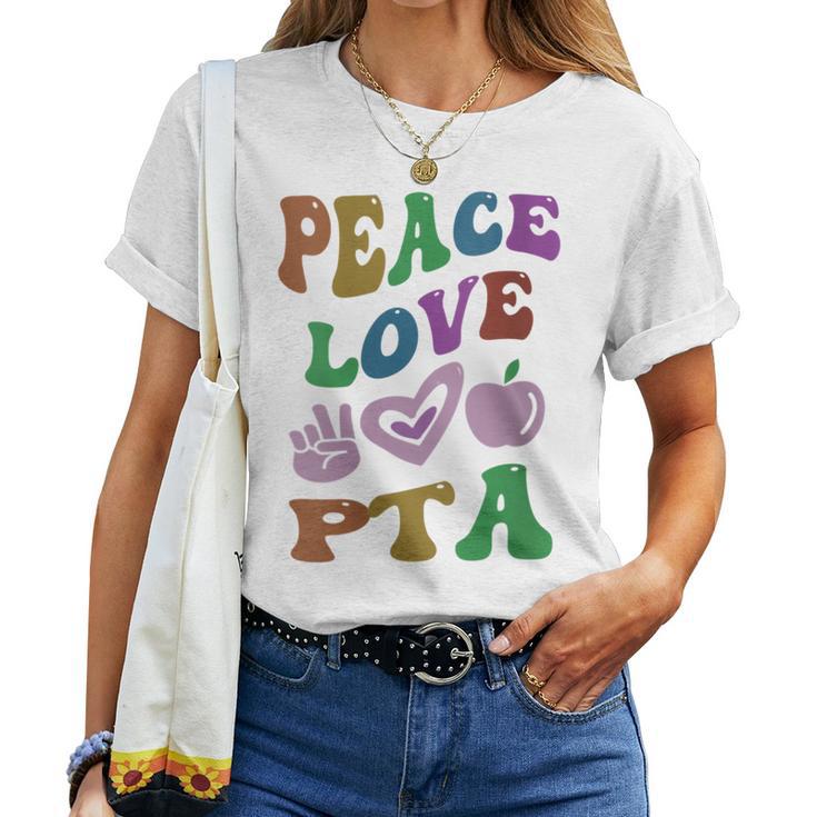 Peace Love Pta Retro Parent Teacher Association Groovy Women T-shirt