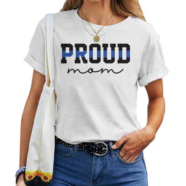 Proud Mom Blue Line Police Officer Mom Women T-shirt