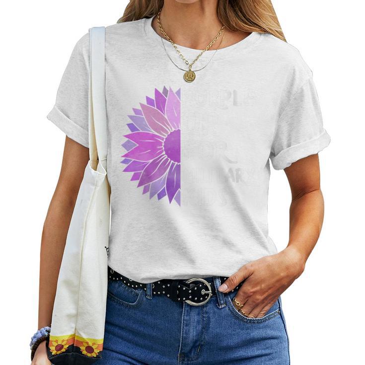 Purple Up Military Child Sunflower Military Brats Month Women T-shirt