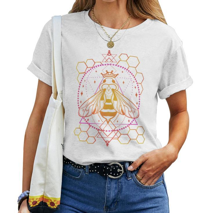 Queen Bumble Bee Geometric Rainbow Silhouette Honeycomb Women T-shirt