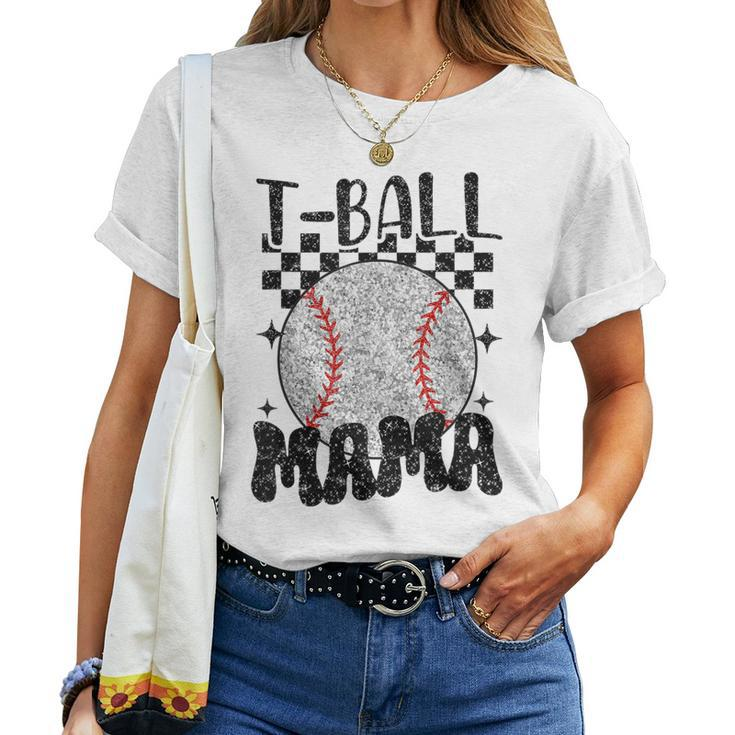 Retro Checkered Ball Mama T-Ball Mom Sports Mother's Day Women T-shirt
