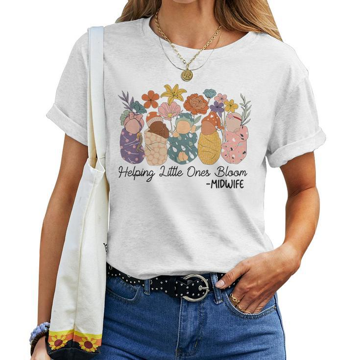 Retro Groovy Helping Little Ones Bloom Babies Flower Midwife Women T-shirt