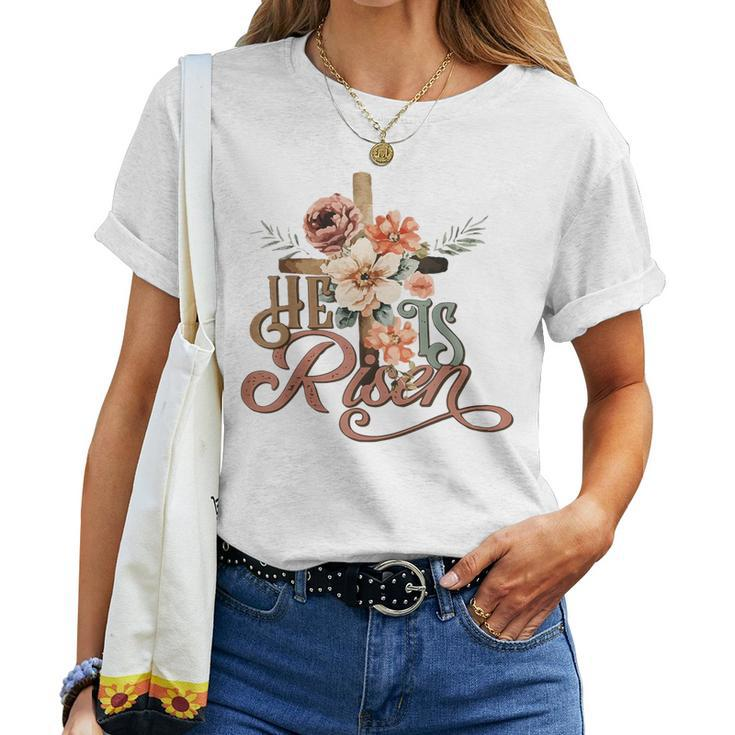 Retro Groovy He Is Risen Floral Jesus Easter Day Christians Women T-shirt