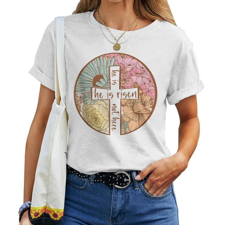 Retro Groovy He Is Risen Jesus Religious Easter Christians Women T-shirt