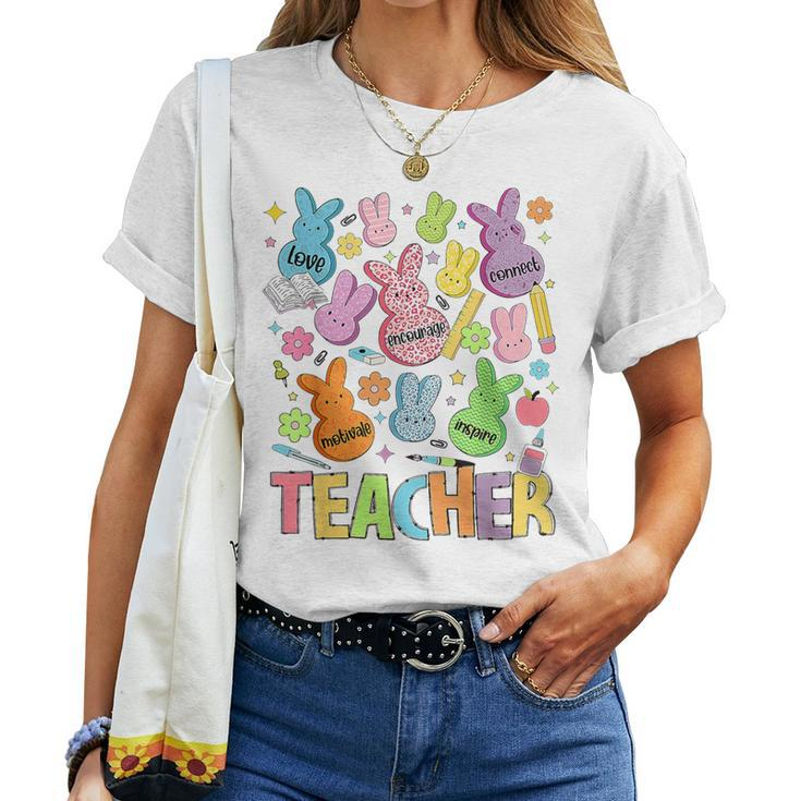 Retro Teacher Of Sweet Bunny Apparel Cute Teacher Easter Day Women T-shirt