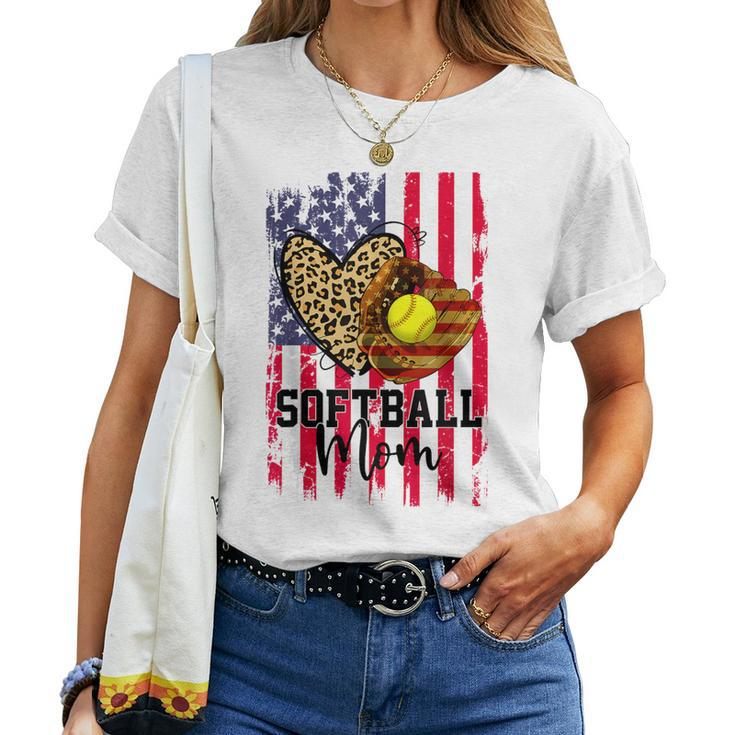 Softball Mom American Flag Patriotic 4Th Of July Women Women T-shirt