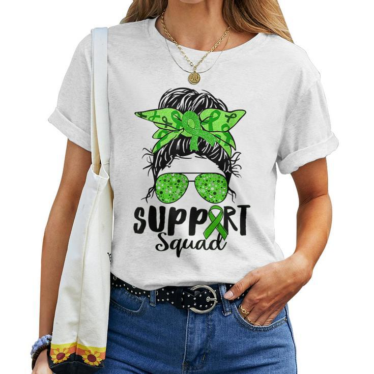 Support Squad Messy Bun Green Ribbon Mental Health Awareness Women T-shirt
