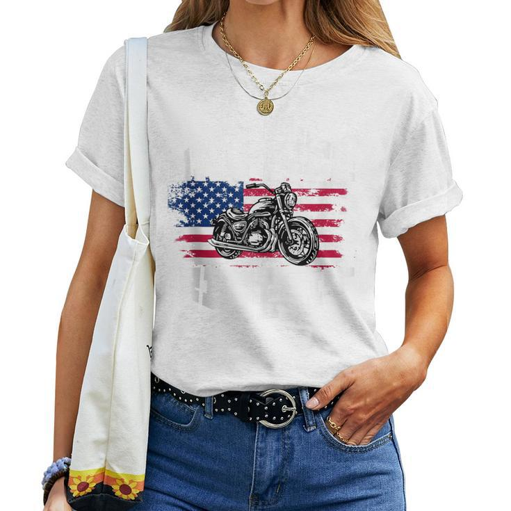 Us American Flag Biker Motorcycle T For Women Women T-shirt