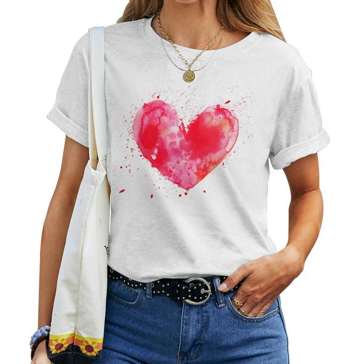 Watercolor Love Heart Graphic Valentine's Day Girls Women T-shirt