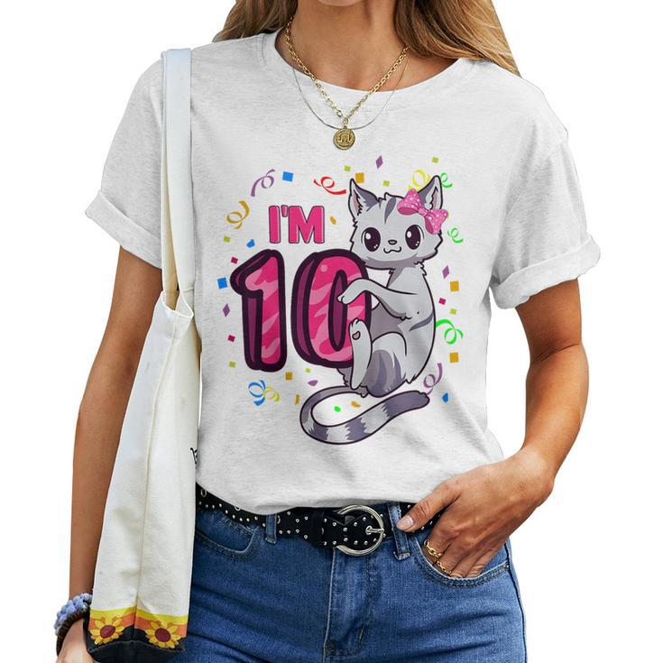 Youth Girls 10Th Birthday Outfit I'm 10 Years Old Cat Kitty Kitten Women T-shirt