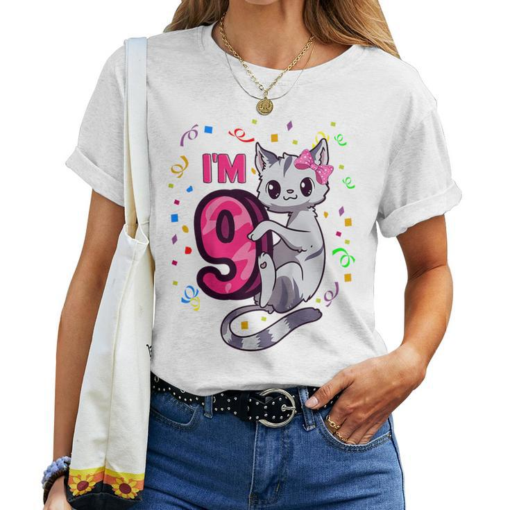 Youth Girls 9Th Birthday Outfit I'm 9 Years Old Cat Kitty Kitten Women T-shirt