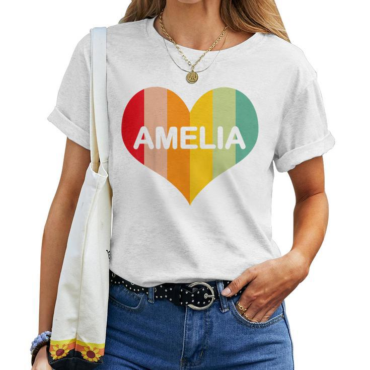 Youth Girls Amelia Retro Vintage Heart Name Women T-shirt