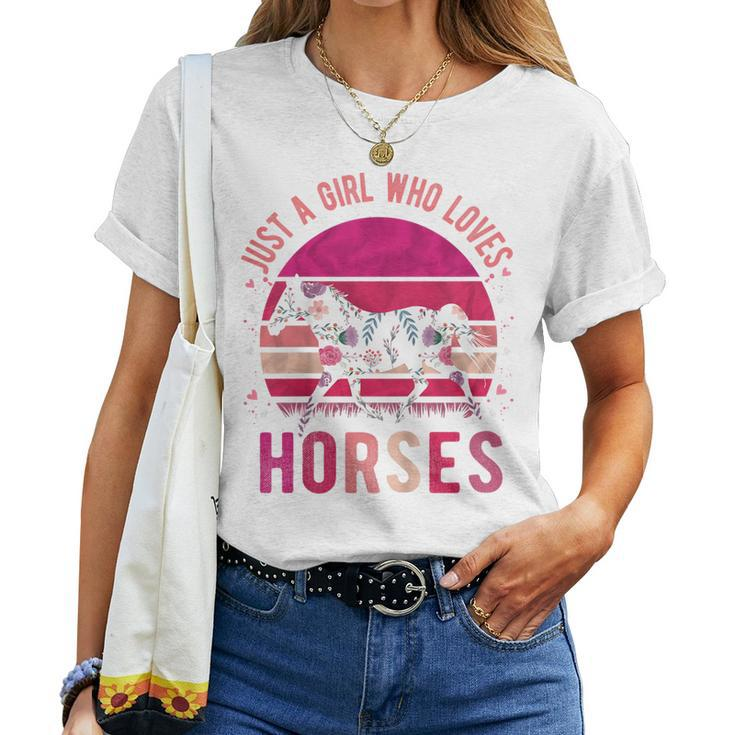 Youth Just A Girl Who Loves Horses Vintage Retro Women T-shirt