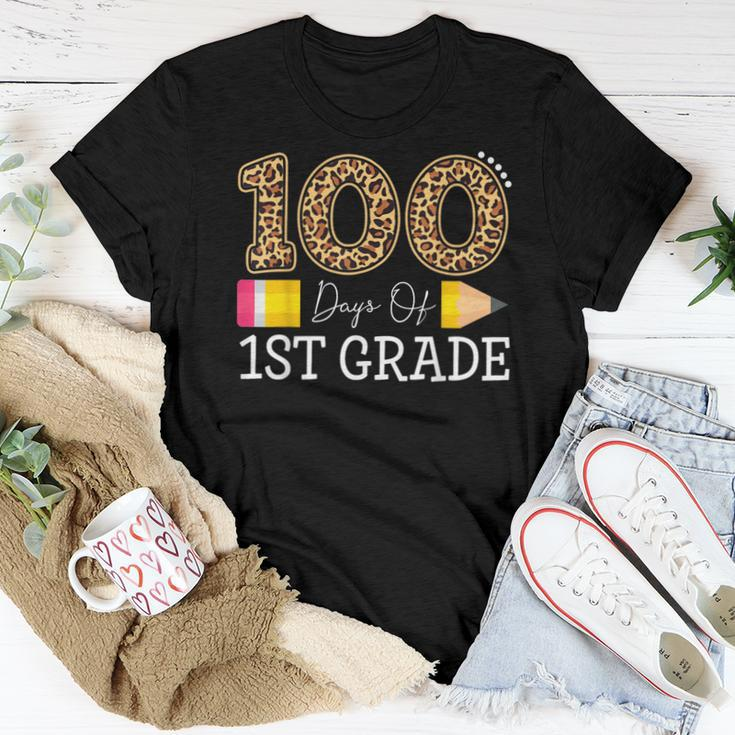 100 Days Of First Grade Leopard Happy 100Th Day Of School Women T-shirt Unique Gifts