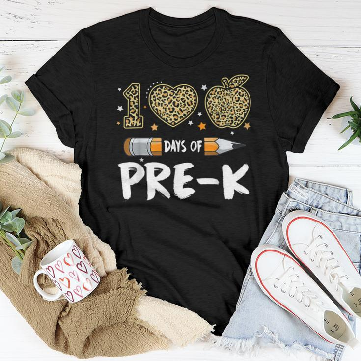 100 Days Of Pre K Teacher Student Leopard Happy 100Th Day Women T-shirt Unique Gifts