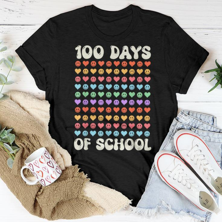100Th Day 100 Days Of School Retro Groovy Hearts 100Th Women T-shirt Funny Gifts