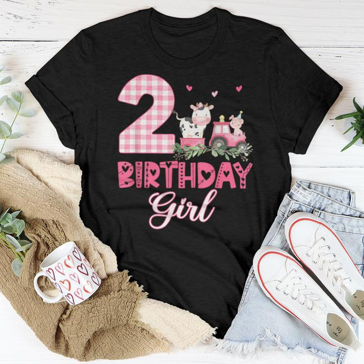 2Nd Birthday Outfit Girl Two Year Old Farm Cow Pig Tractor Women T-shirt Funny Gifts