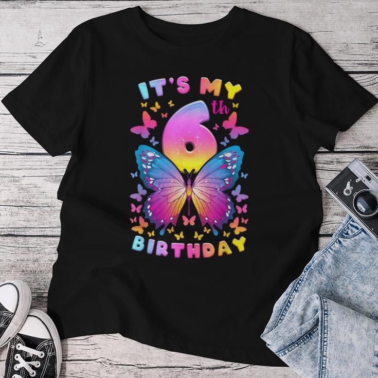 6Th Birthday Girl 6 Years Butterfly Number 6 Women T-shirt Funny Gifts