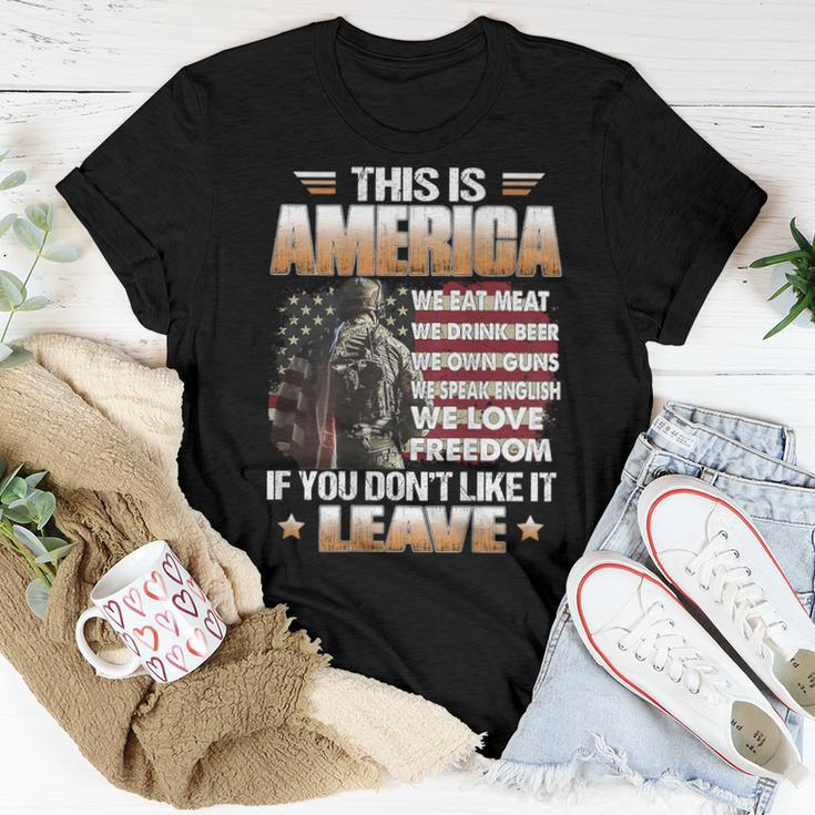 This Is America We Eat Meat We Drink Beer On Back Women T-shirt Unique Gifts