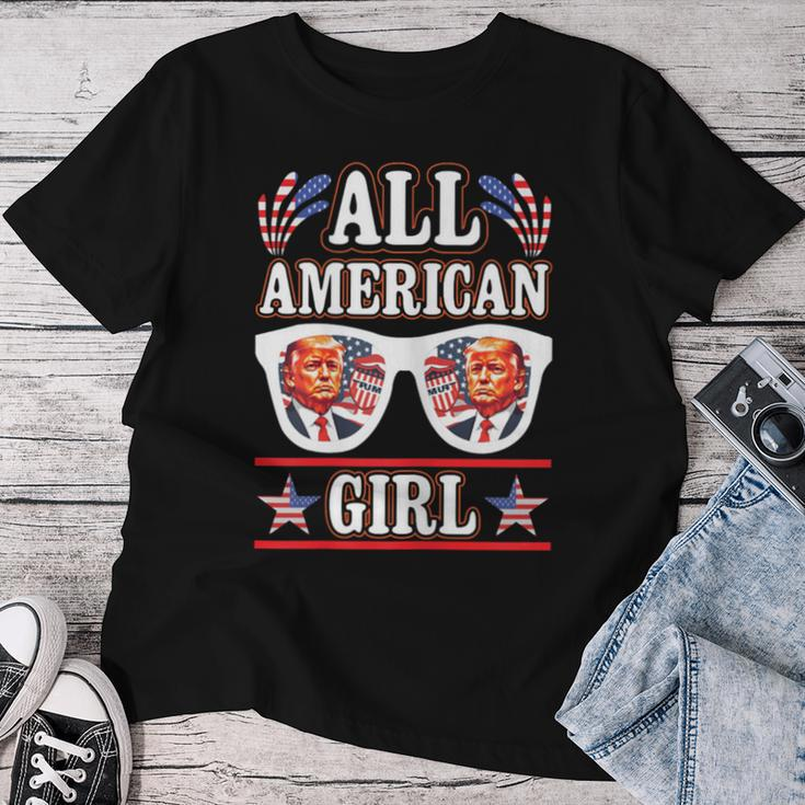 All American Girl Retro Love Heart Trump Usa American Flag Women T-shirt Personalized Gifts