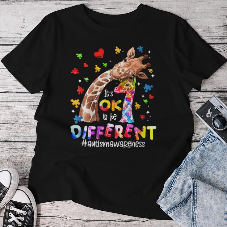 Autism Awareness Kid Its Ok To Be Different Giraffe Women T-shirt Funny Gifts