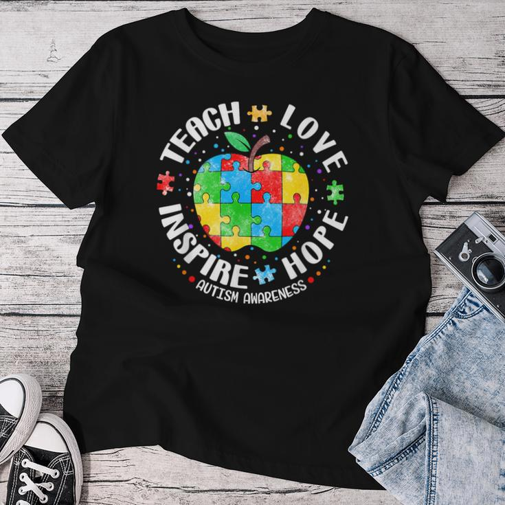 Autism Awareness Teacher Apple Teach Hope Love Inspire Women T-shirt Unique Gifts