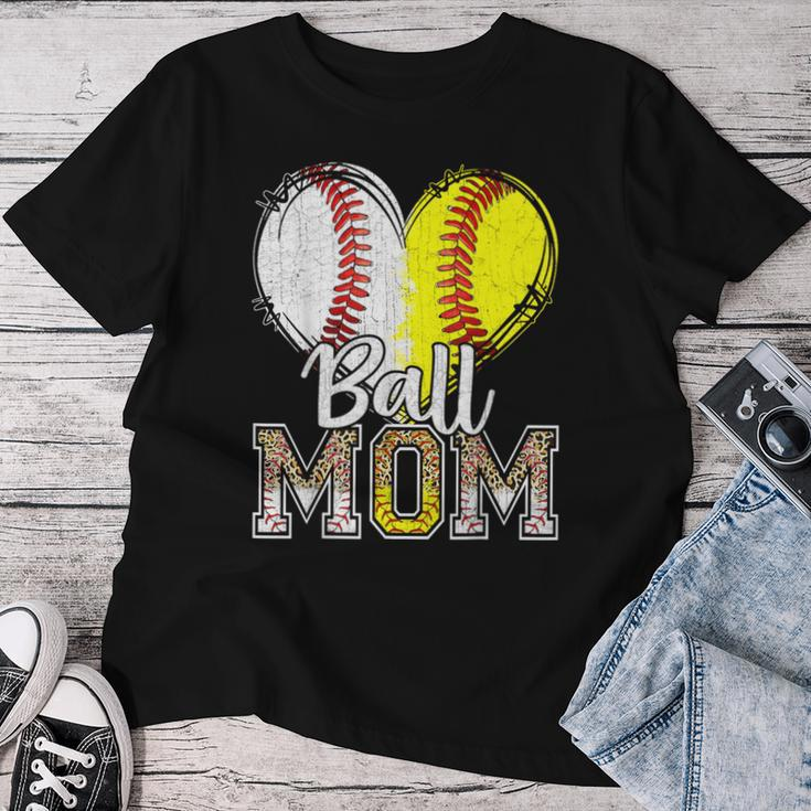 Ball Mom Heart Baseball Softball Mama 2024 Women T-shirt Unique Gifts