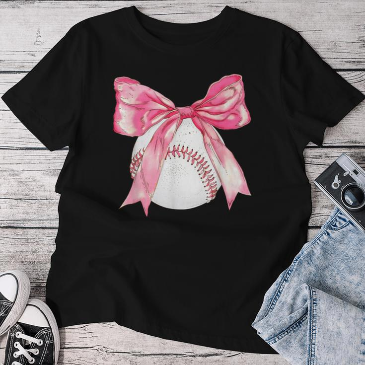 Baseball Mom Coquette Pink Bow Baseball Mama Women T-shirt Funny Gifts