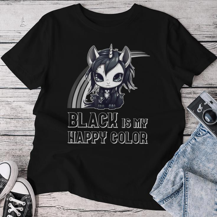 Black Is My Happy Color Goth Girl Emo Gothic Unicorn Women T-shirt Personalized Gifts
