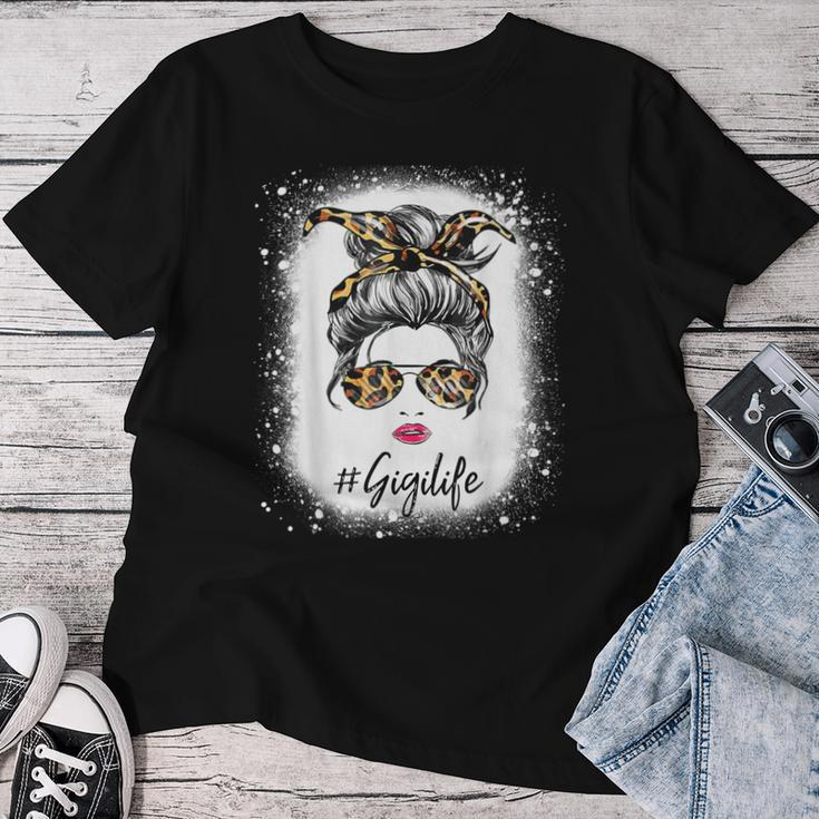 Bleached Gigi Life Messy Hair Bun Leopard Print Women Women T-shirt Personalized Gifts