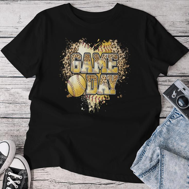 Bleached Softball Game Day Vibes Leopard Heart Headband Mom Women T-shirt Personalized Gifts