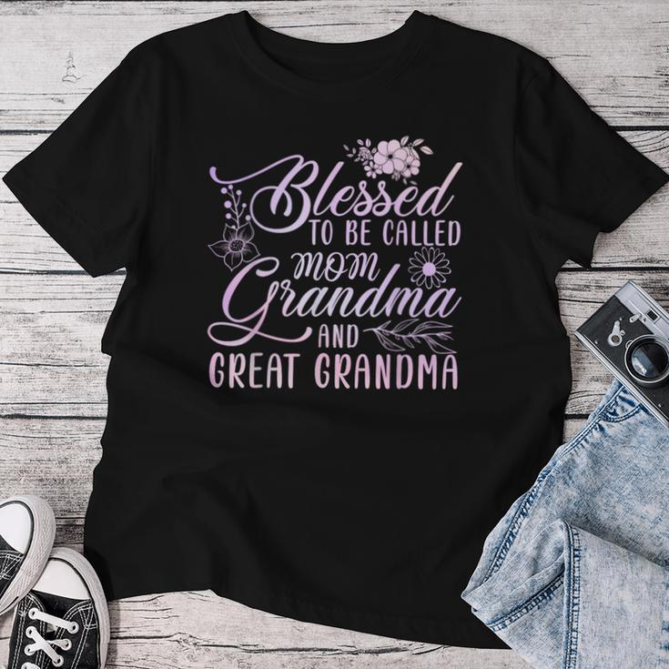 Blessed To Be Called Mom Grandma And Great Grandma Flower Women T-shirt Unique Gifts