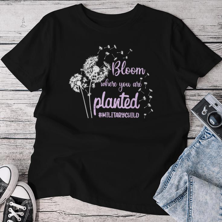 Bloom Where You Are Planted Dandelion Purple Up Military Kid Women T-shirt Funny Gifts