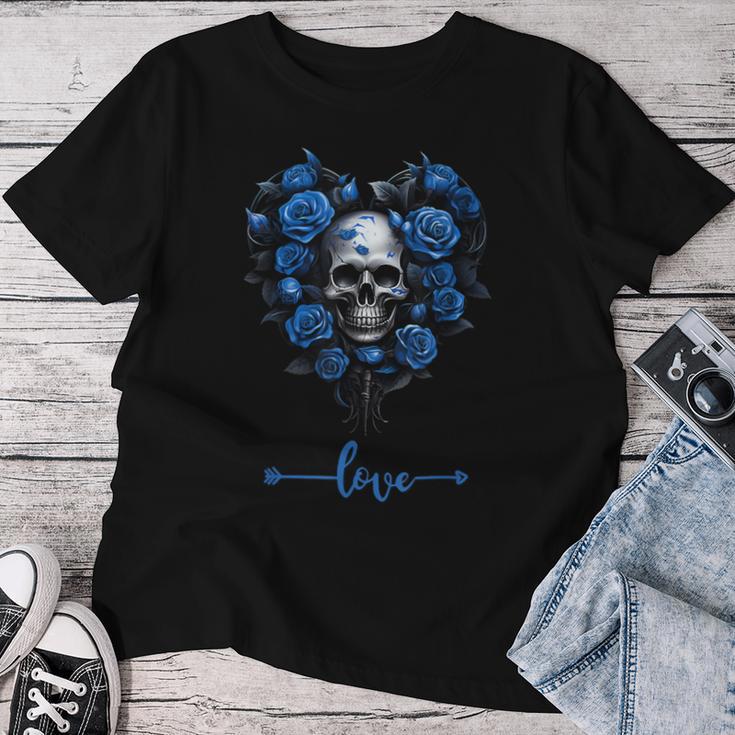 Blue Roses Skull For Valentine´S Love Rock For Women Women T-shirt Funny Gifts