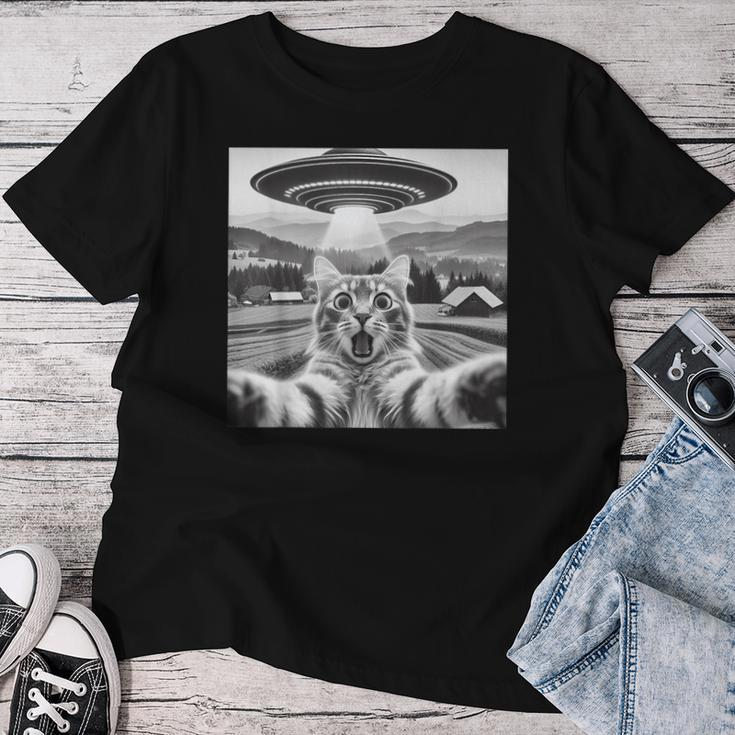 Cat Selfie With Alien Ufo Cat For Kid Women T-shirt Funny Gifts