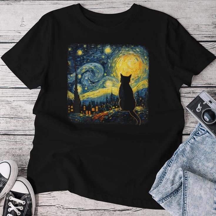 Cat Starry Night Van Gogh Cat For Cat Lover Cat Mom Cat Dad Women T-shirt Funny Gifts