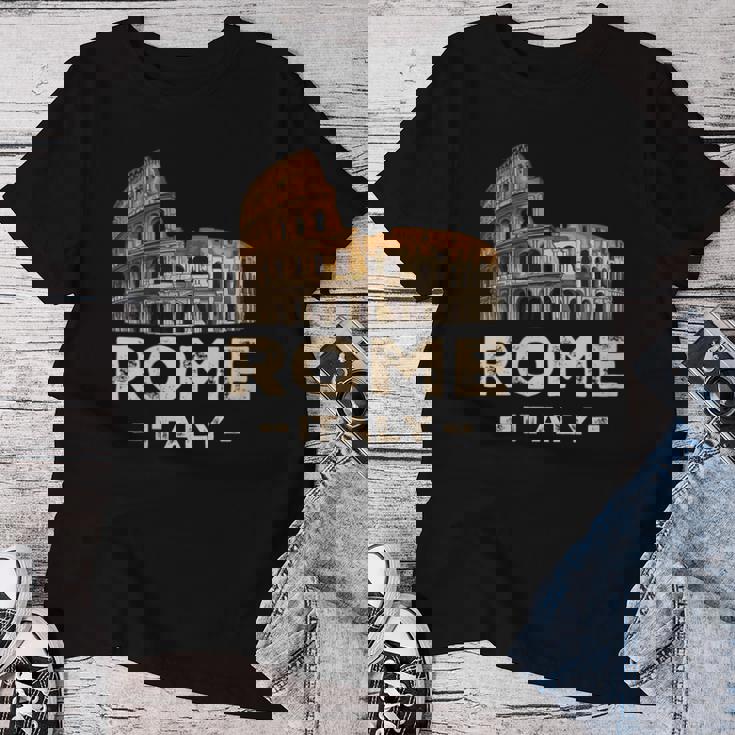 Coolintage Roma Italia Coliseo Souvenirs Roma Italia Cuello Camiseta de mujer Regalos divertidos