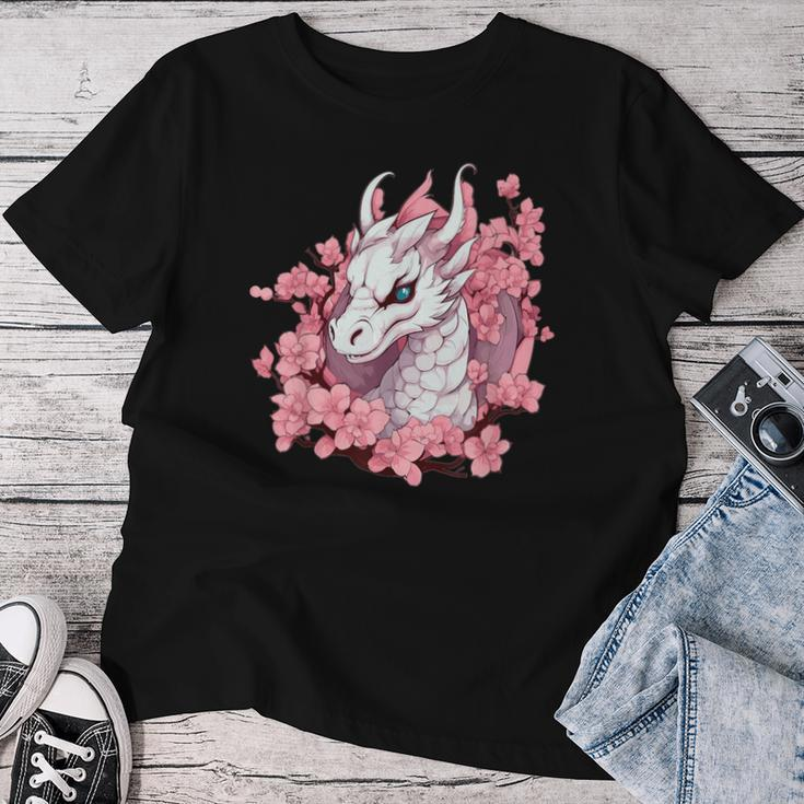 Cute Dragon With Cherry Blossoms I Girl Dragon Women T-shirt Personalized Gifts