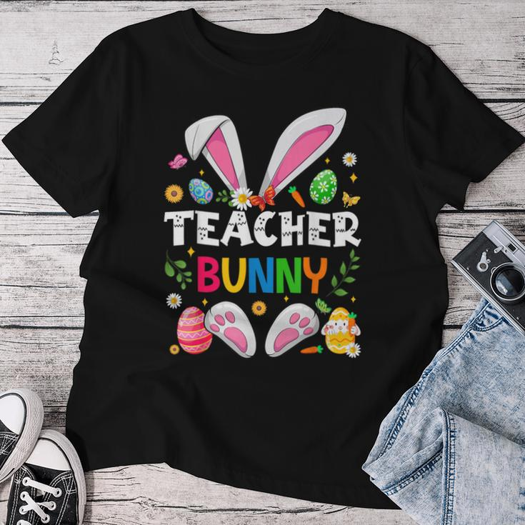 Cute Teacher Bunny Ears & Paws Easter Eggs Easter Day Girl Women T-shirt Funny Gifts