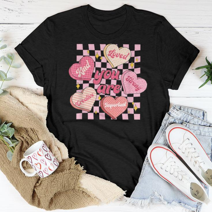 Cute Teacher Valentine Day Retro Heart Candy Self Love Women T-shirt Unique Gifts