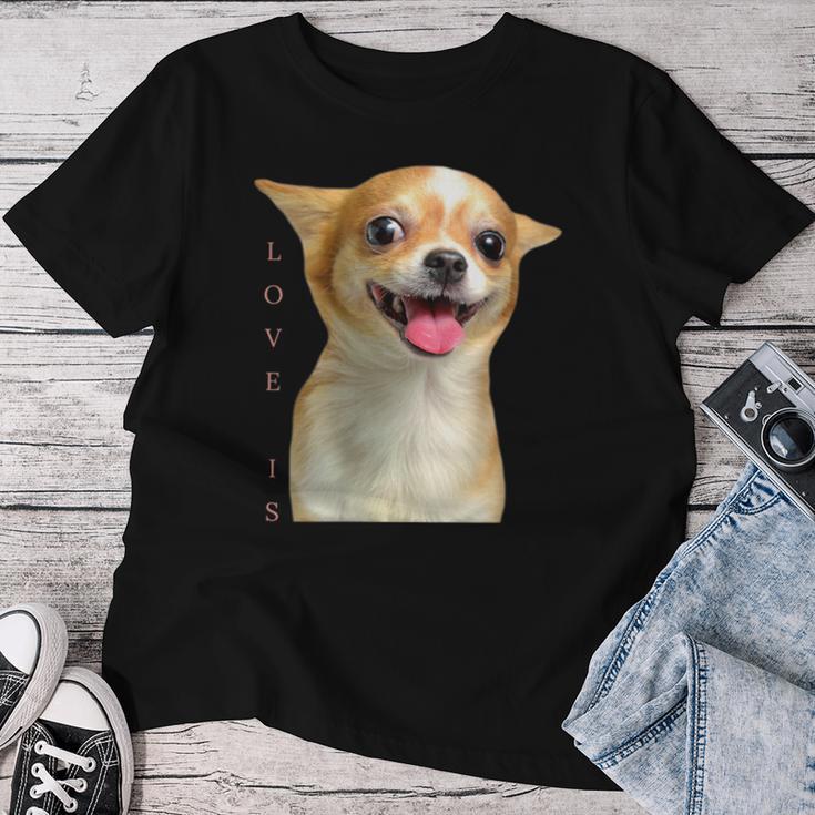 Damen Chihuahua- Für Hunde Mama Papa Liebe Haustier Welpe ChiuauahaMit-Ausschnitt T-shirt Frauen Lustige Geschenke