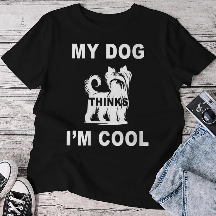 Damen Mein Hund Findet Mich Cool Yorkshire Terrier Papa Mama Familie Lustig Mit-Ausschnitt T-shirt Frauen Lustige Geschenke