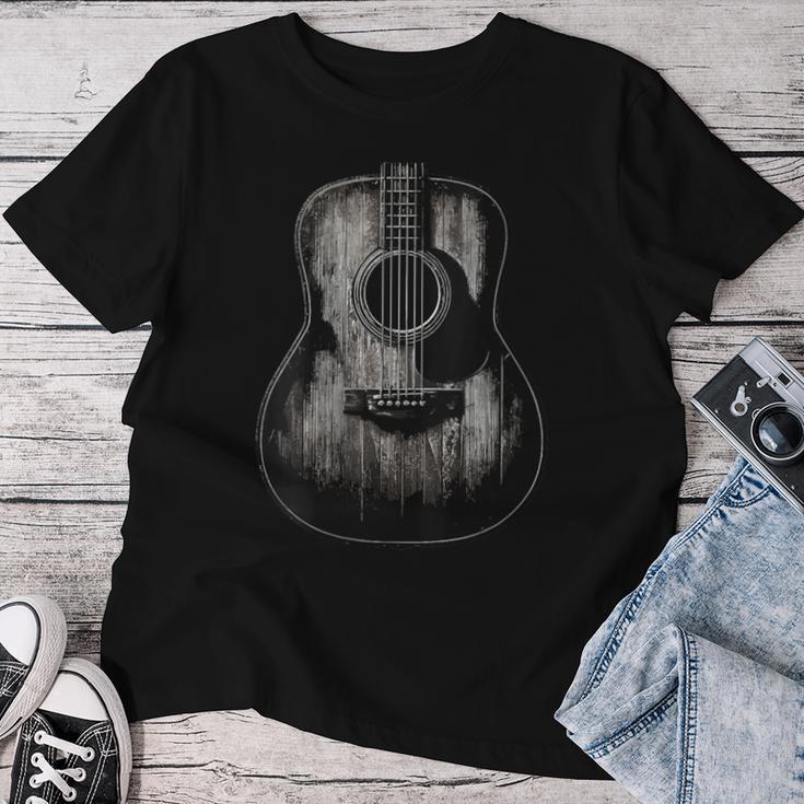 Distressed Acoustic Guitar Vintage Player Rock & Roll Music Women T-shirt Funny Gifts