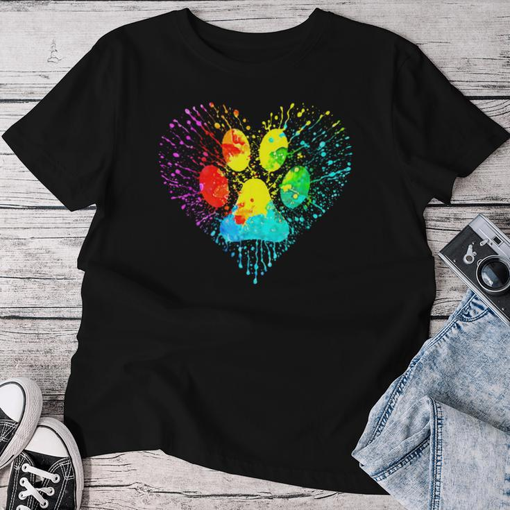 Dog Lover Mom Dad Colorful Heart Dog Paw Print Women T-shirt Unique Gifts