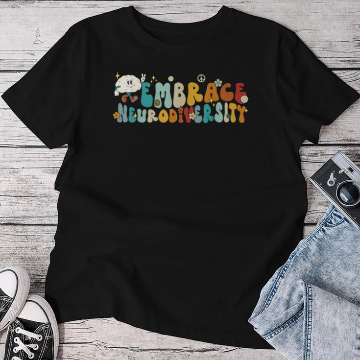 Embrace Neurodiversity Autism Awareness Hippie Groovy Brain Women T-shirt Funny Gifts