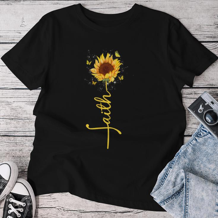 Faith Cross Sunflower Butterflies Flowers Christians Flora Women T-shirt Funny Gifts